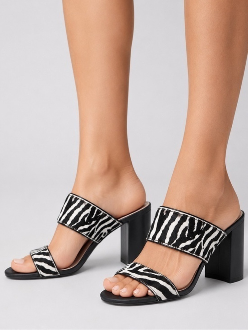 White House Black Market Zebra Print Block Heel Sandals Size 7M